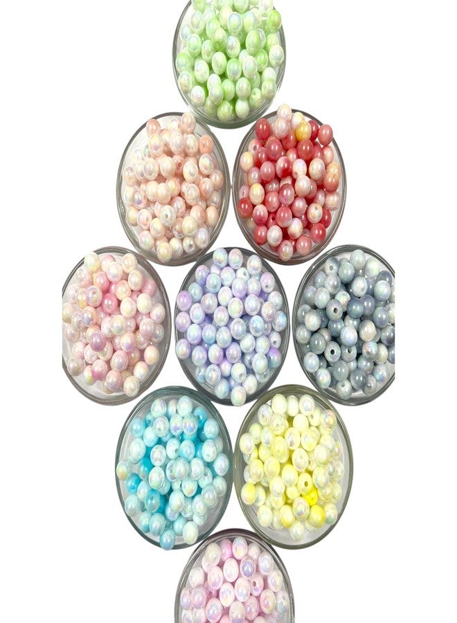 Unikart Marble Acrylic Rainbow Multicolour Pearl Beads 8mm Loose Spacer Beads with Hole for Jewelry Making, Bracelet Making, DIY Craft Work with Free Transparent Elastic Pack of 450 Pieces - Image 2